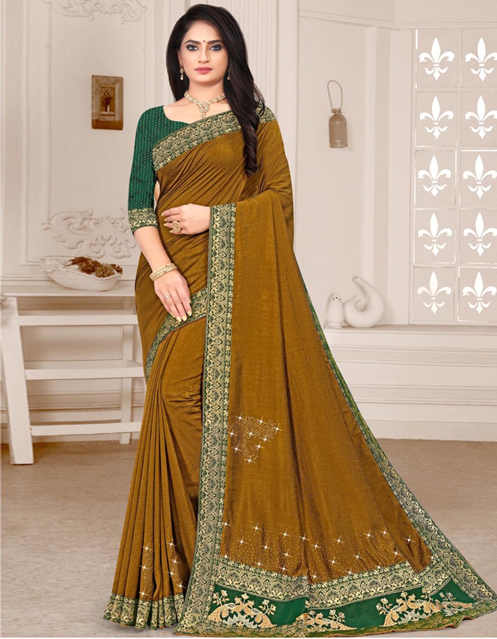 Mustard Vichitra silk Saree With Blouse IW24583