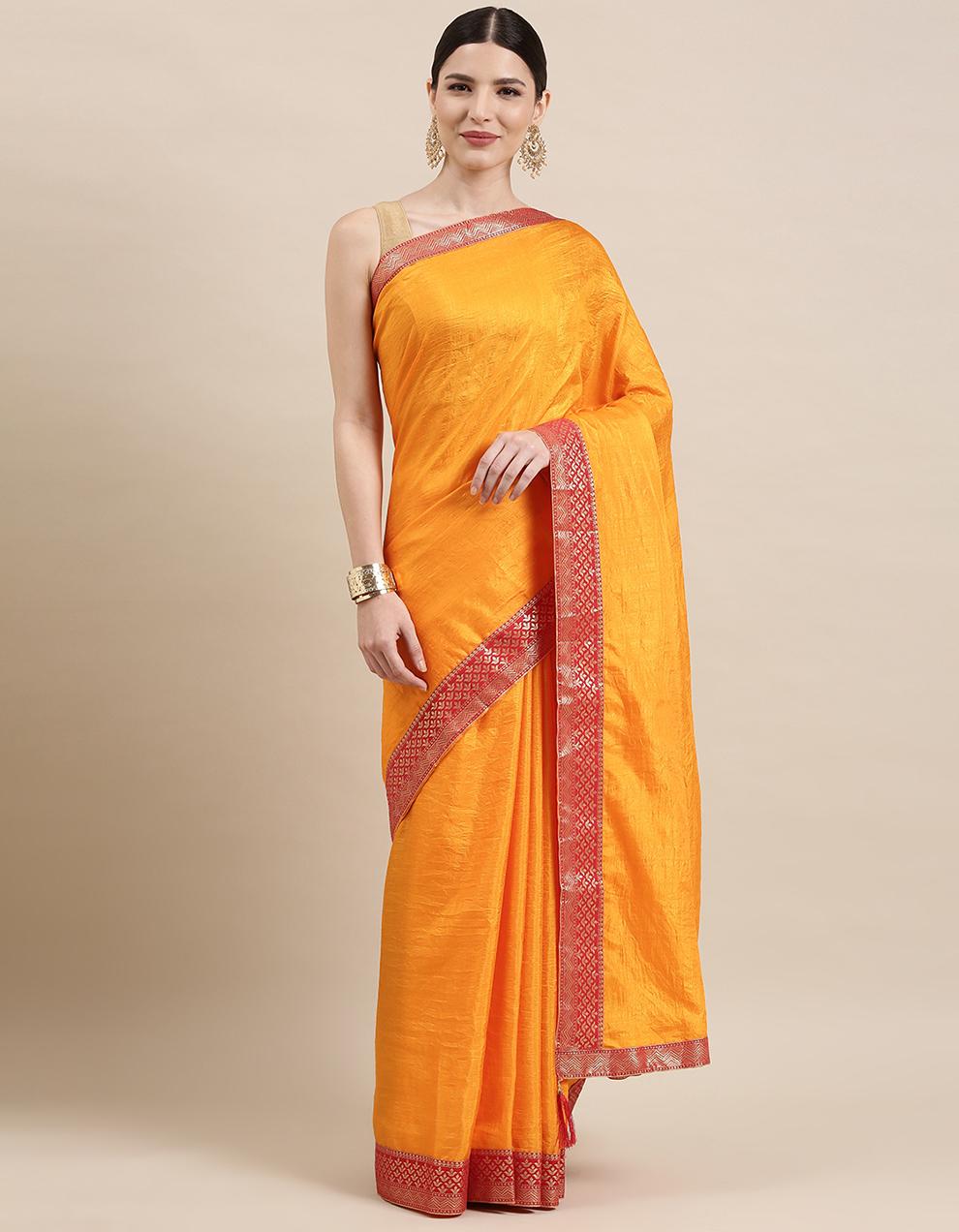 Yellow Vichitra Silk Saree With Blouse IW26545