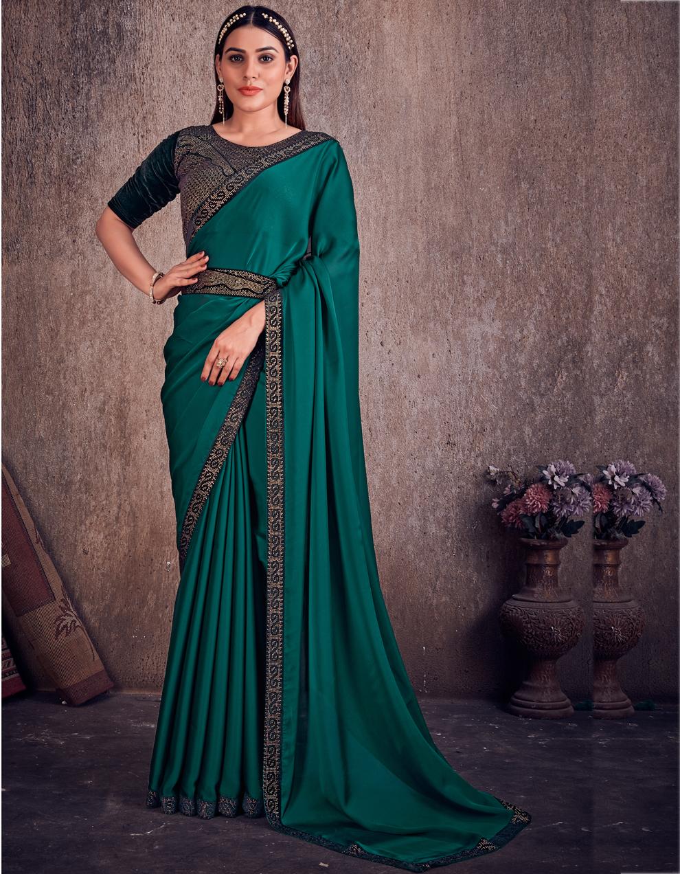 Green Satin Silk And Georgette Saree for Women With Blouse SD27722