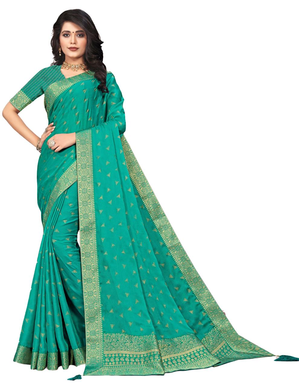 Green Vichitra silk Saree With Blouse IW24371