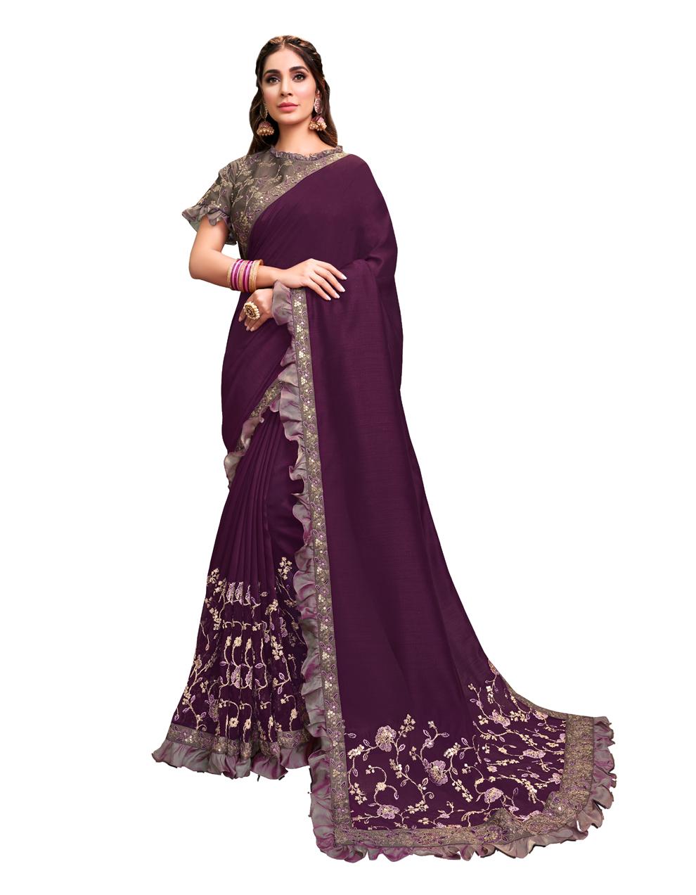 Purple Silk georgette Saree With Stitched Blouse MH23241