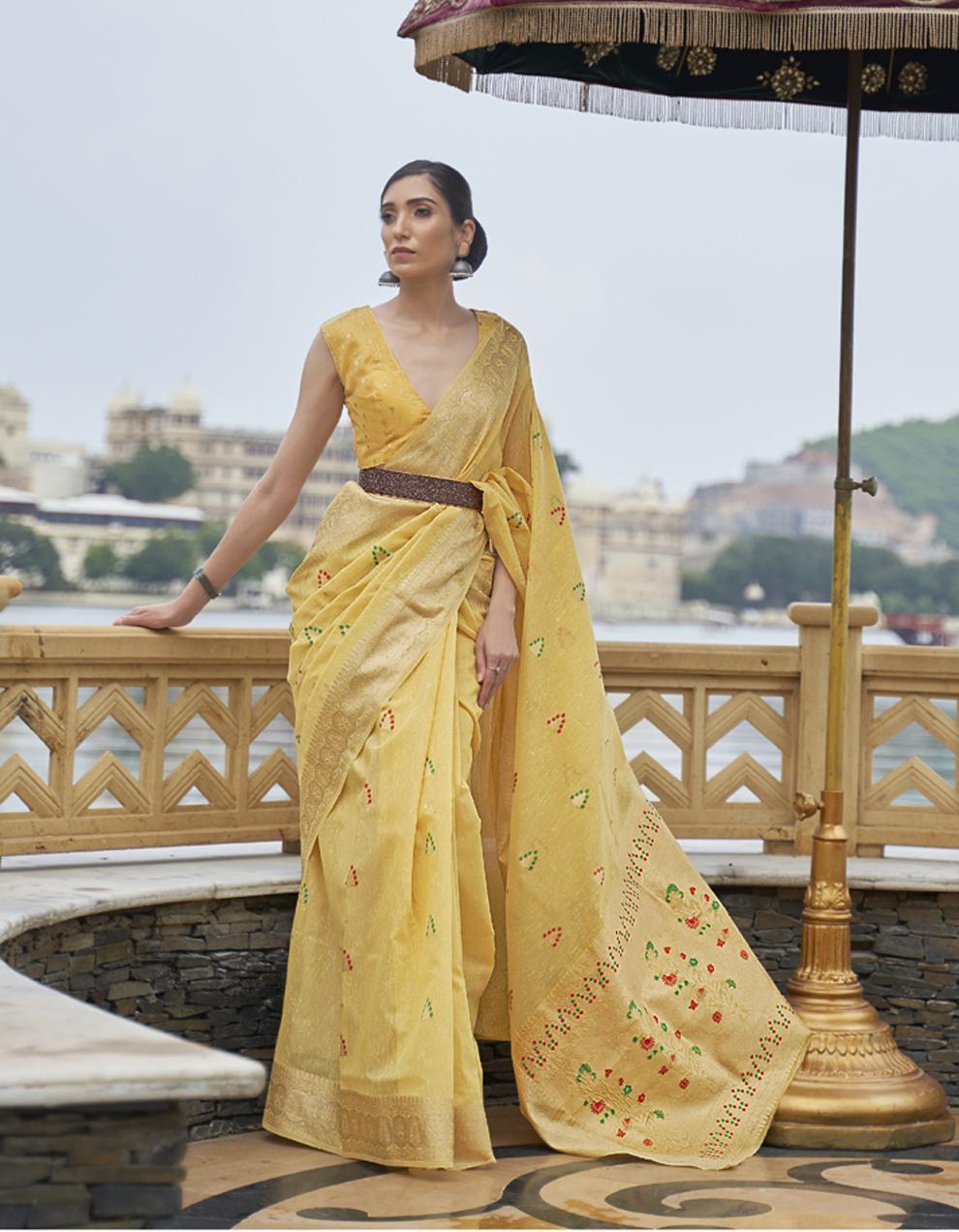 Yellow PURE LINEN Saree for Women With Blouse SD28061