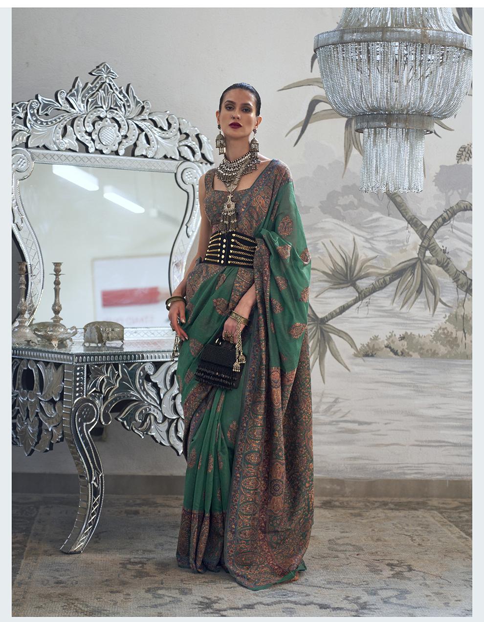 GREEN Banarasi Modal Silk Saree for Women With Blouse SD29030
