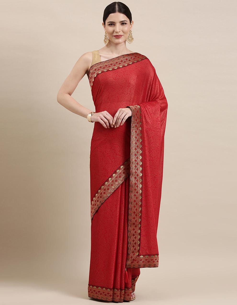 Red Imported Fabric Saree With Blouse IW26567