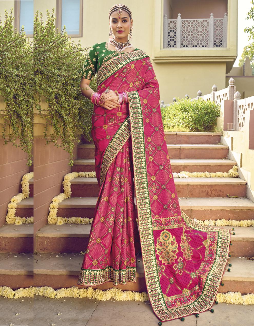 Pink Pure Silk Patola saree for Women With Blouse SD27679