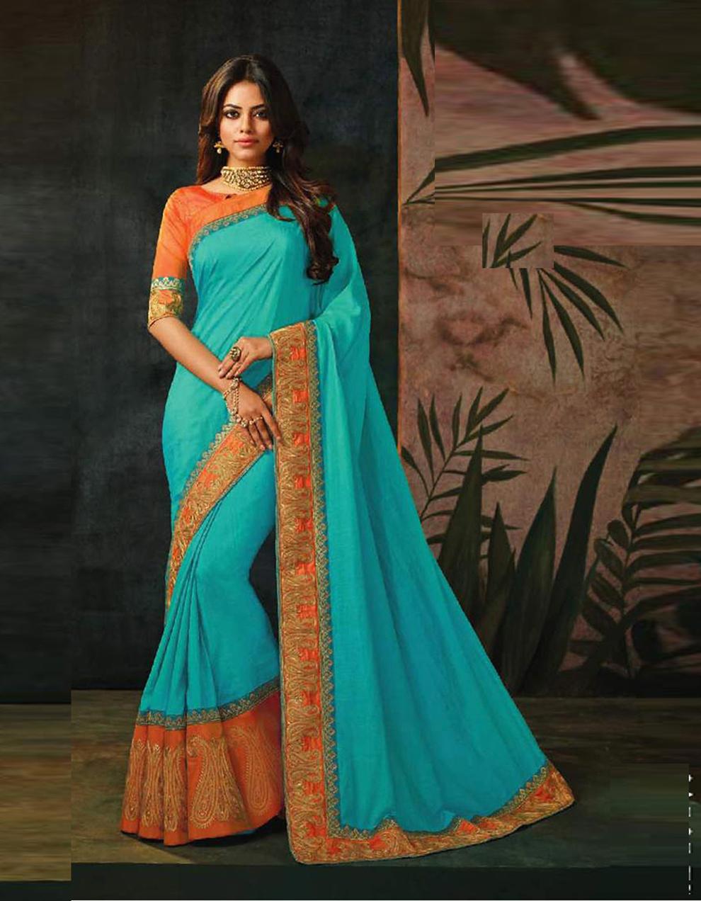 Blue Satin Silk Saree With Blouse SD18478