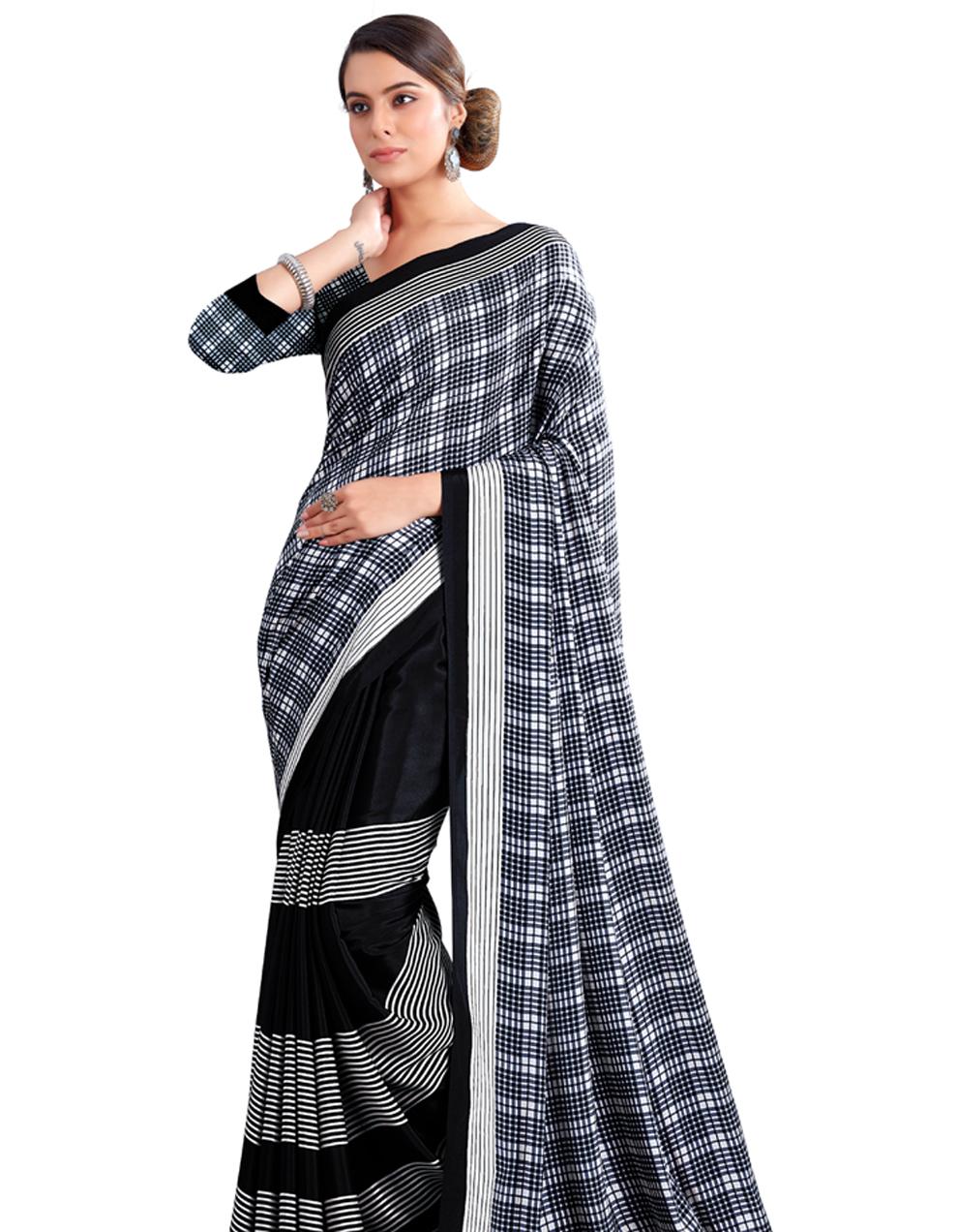 Black CREPE SILK Saree for Women With Blouse SD28791