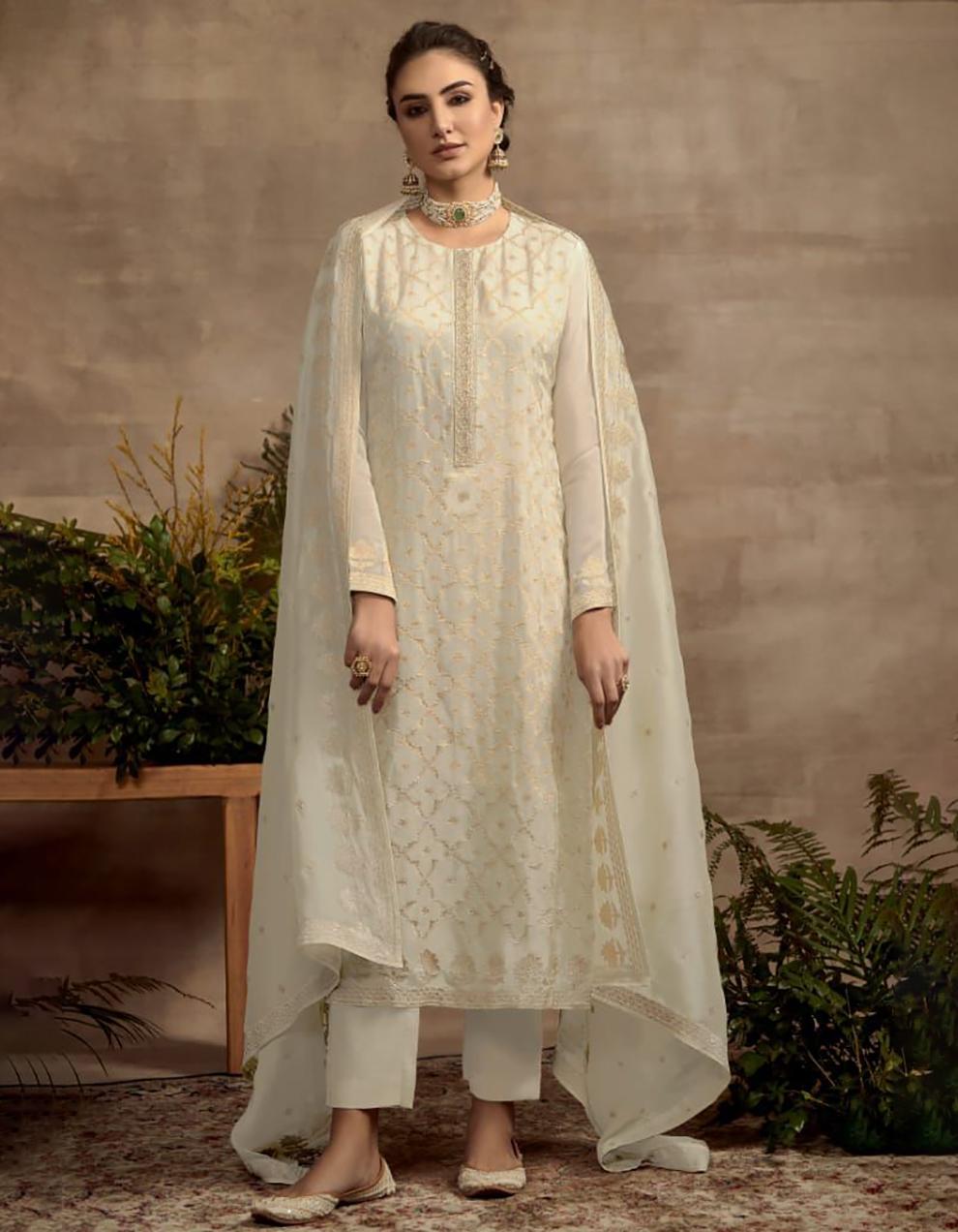 White Pure Organza Straight Suit with Dupatta SAF8765
