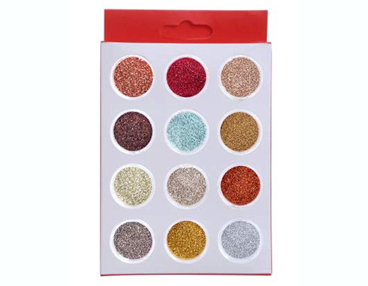 DesiButik's Nail Art Glitter Powder set of 12 Multicolor NC13