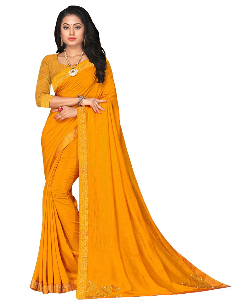 Yellow Vichitra silk Saree With Blouse IW23610