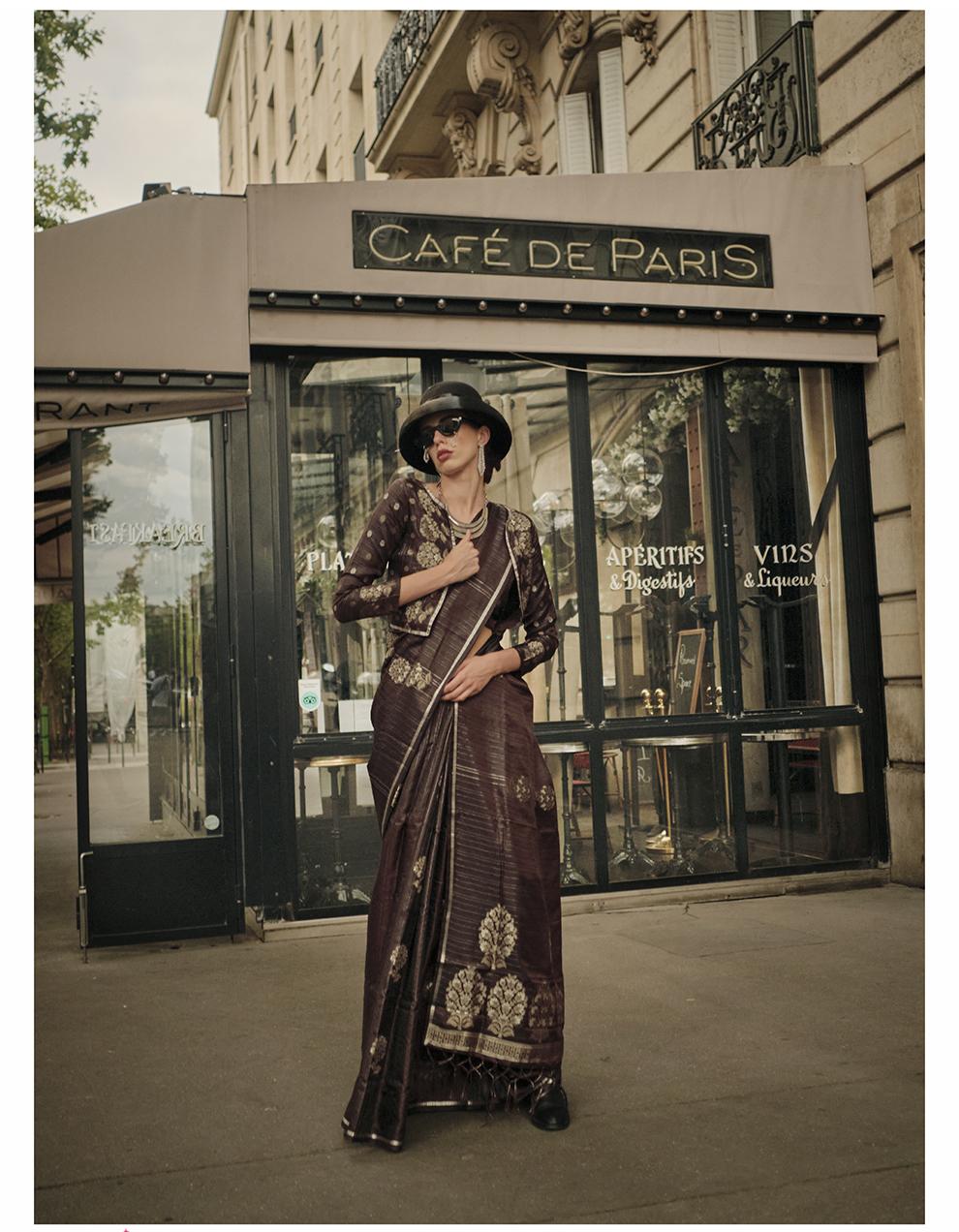BROWN Satin Silk  Saree for Women With Blouse SD29037