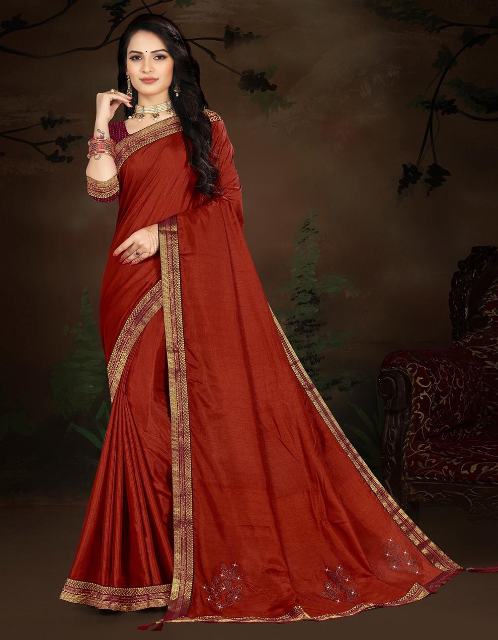 Maroon Vichitra silk Saree With Blouse IW24811