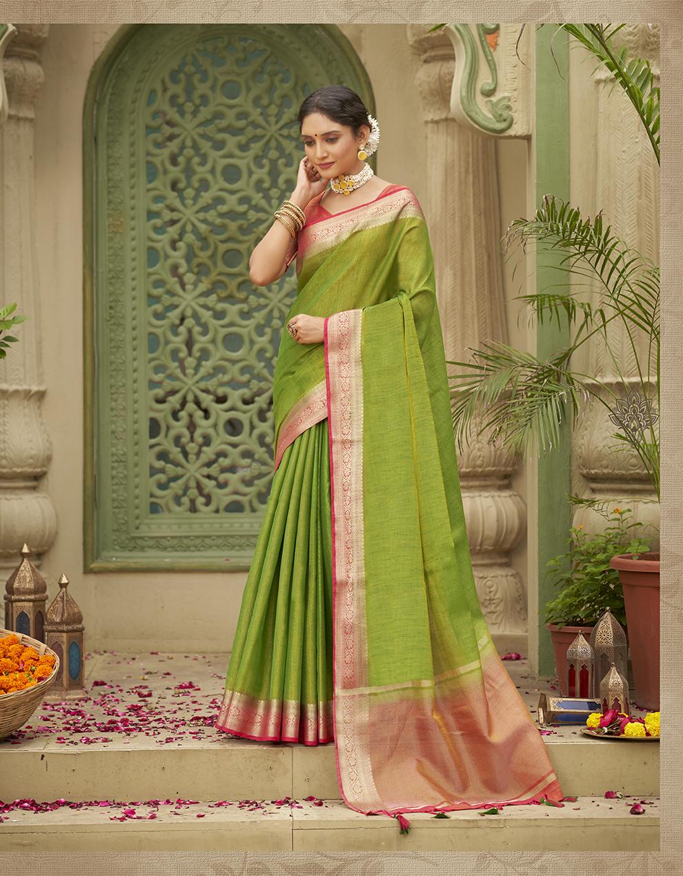 Green Tussar Silk Saree for Women With Blouse SD27320