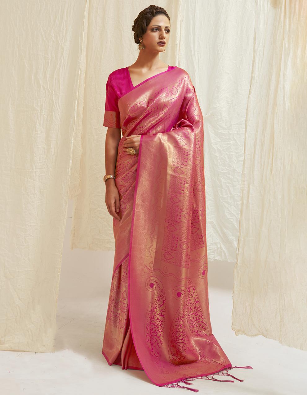 Rani pink Silk Saree With Blouse SD25124