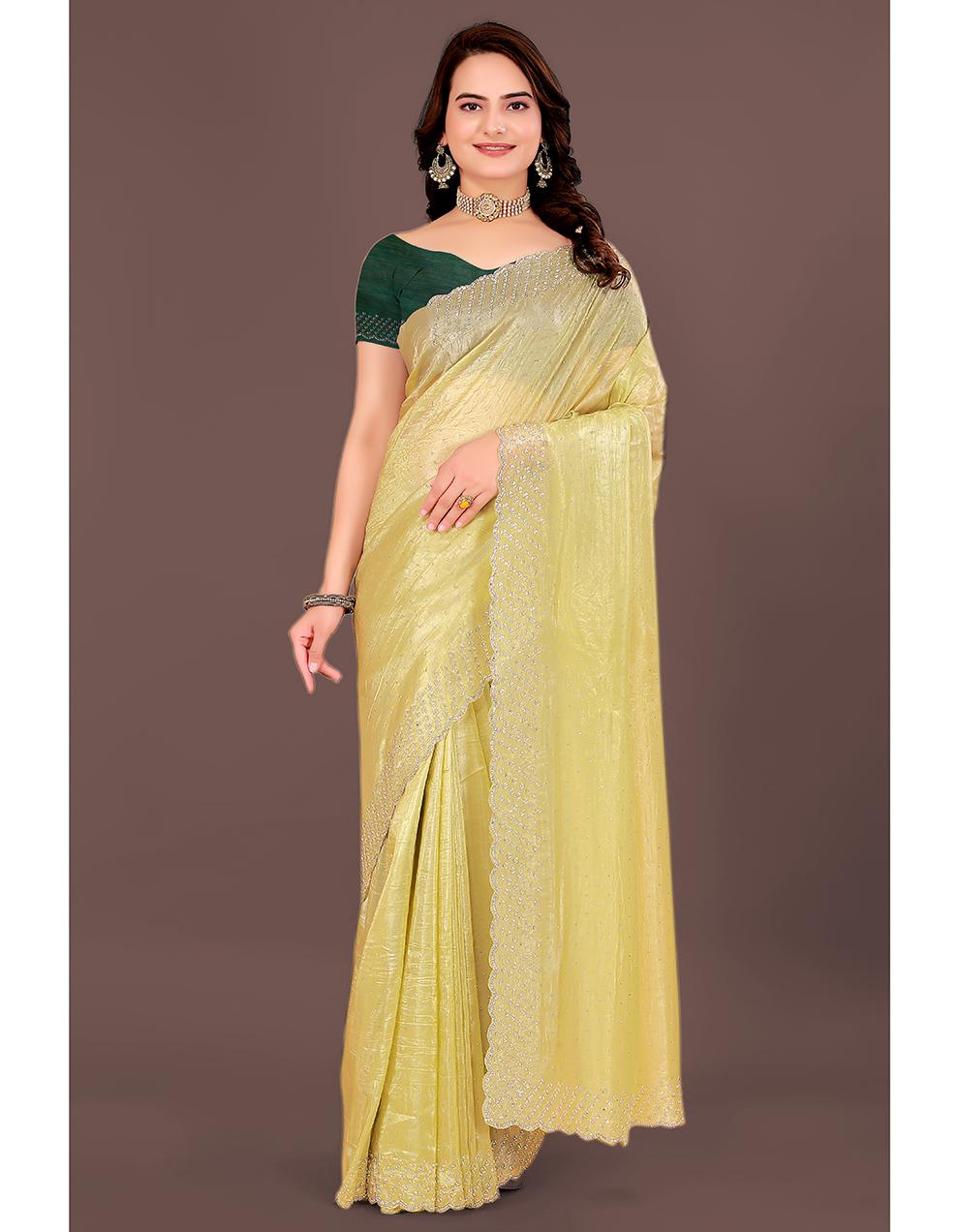 Green Crush Art Silk And Net Saree for Women With Blouse SK29170