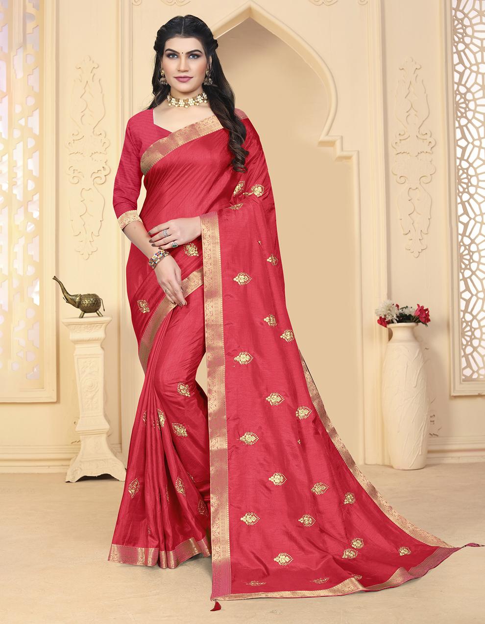 Pink Vichitra Silk Saree With Blouse IW26954