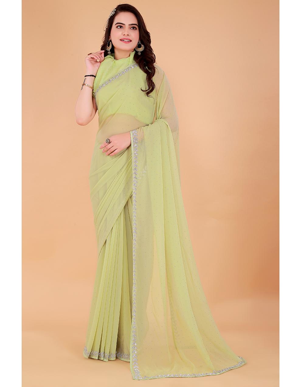 green Georgette Saree for Women With Blouse SD29137
