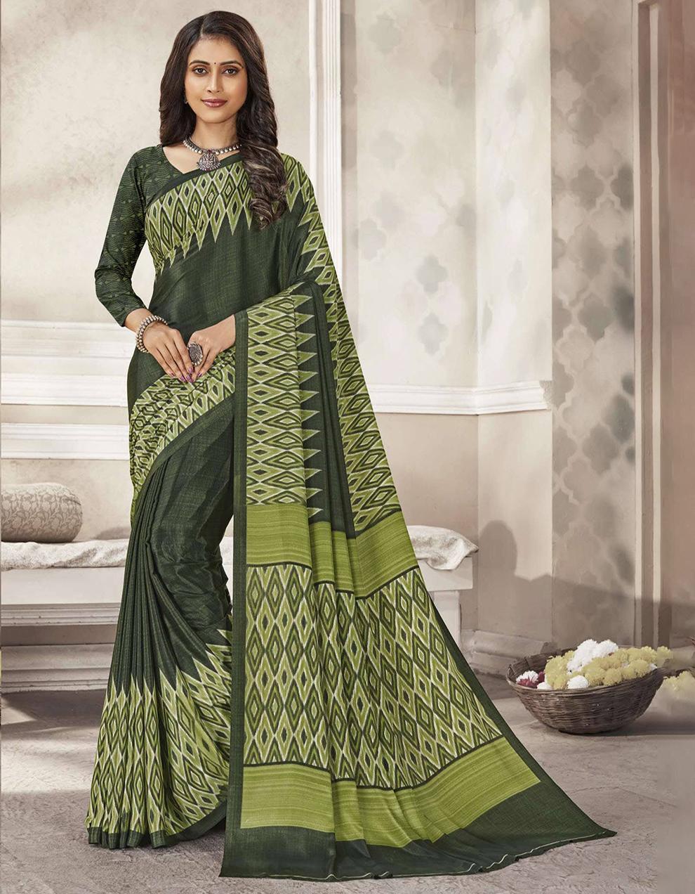 Green  Crepe Saree With Blouse MK25949