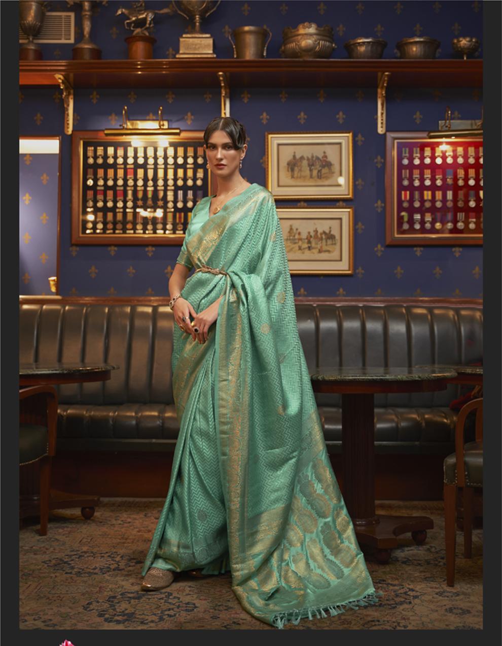 Green PURE SATIN SILK Saree for Women With Blouse SD27362