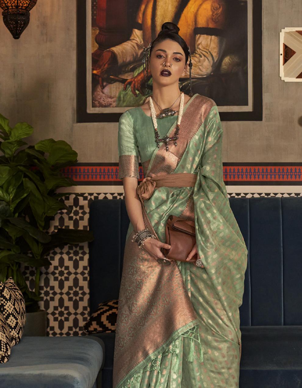 green TISSUE SILK Saree for Women With Blouse SD28485