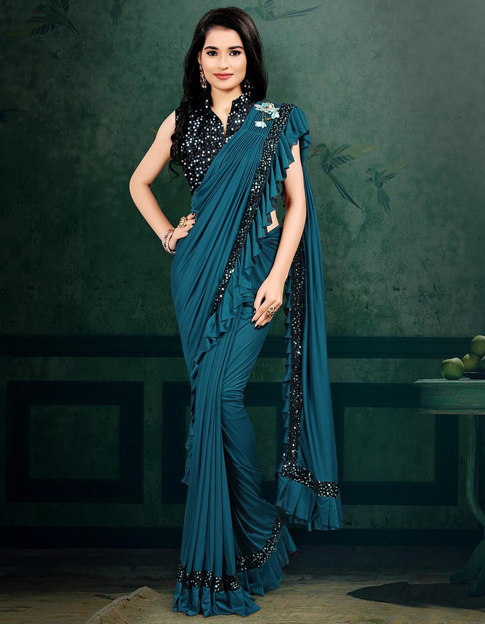 Rama Blue Silk Saree With Blouse SD25099