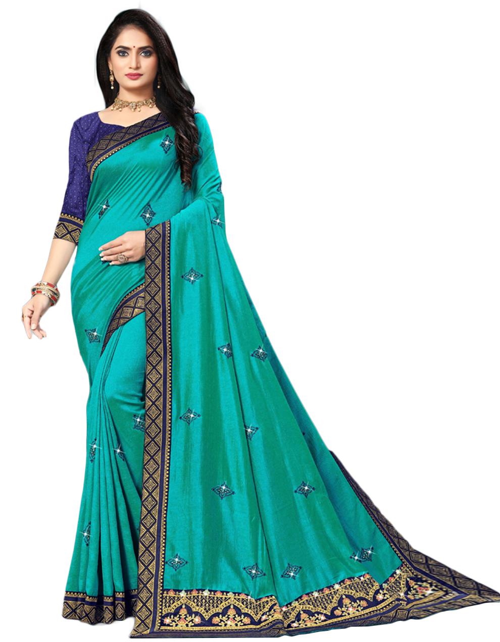 Green Vichitra silk Saree With Blouse IW24275