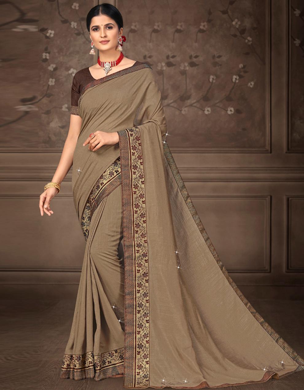Brown Vichitra silk Saree With Blouse IW24545