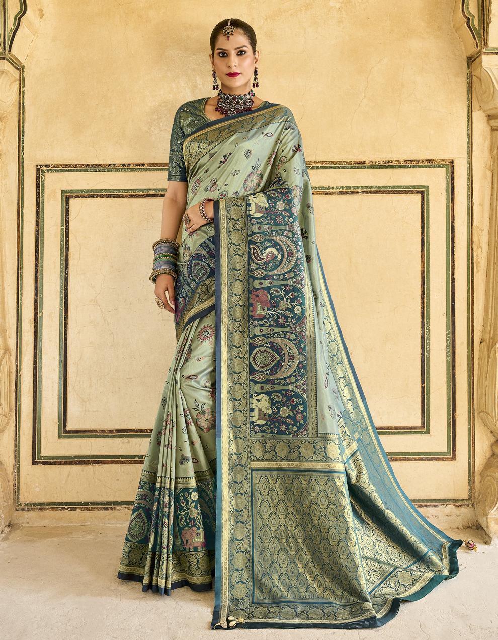 Green Tissue Kanjivaram Saree for Women With Blouse SD27754