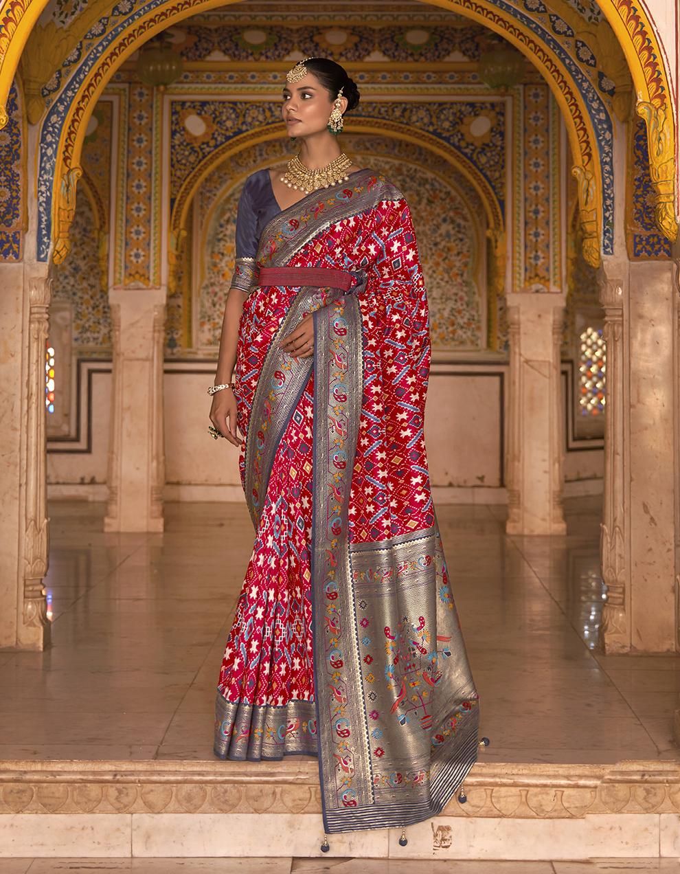 Red Silk Patola Saree for Women With Blouse SD27916