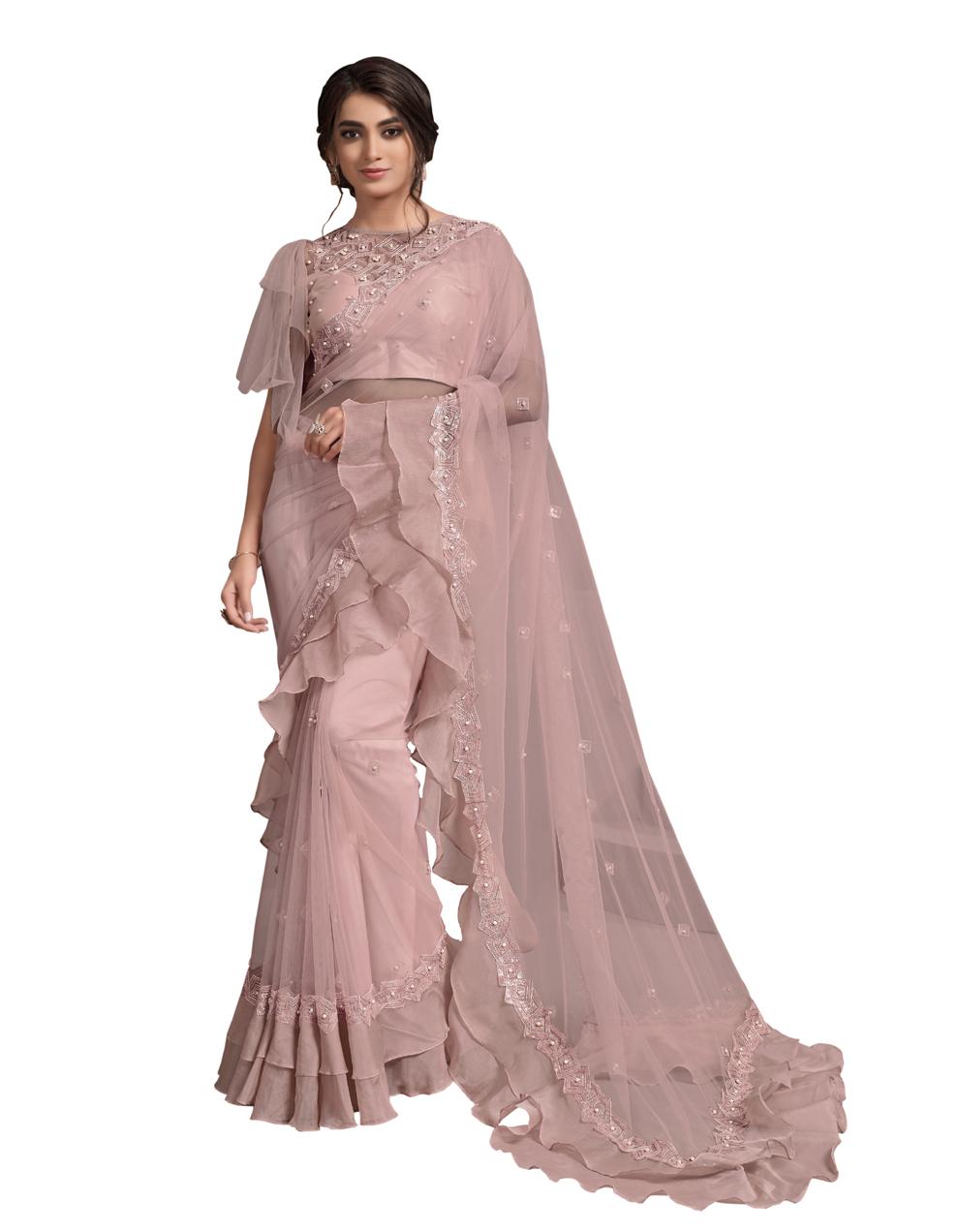 Pink Net Saree With Blouse MH25072