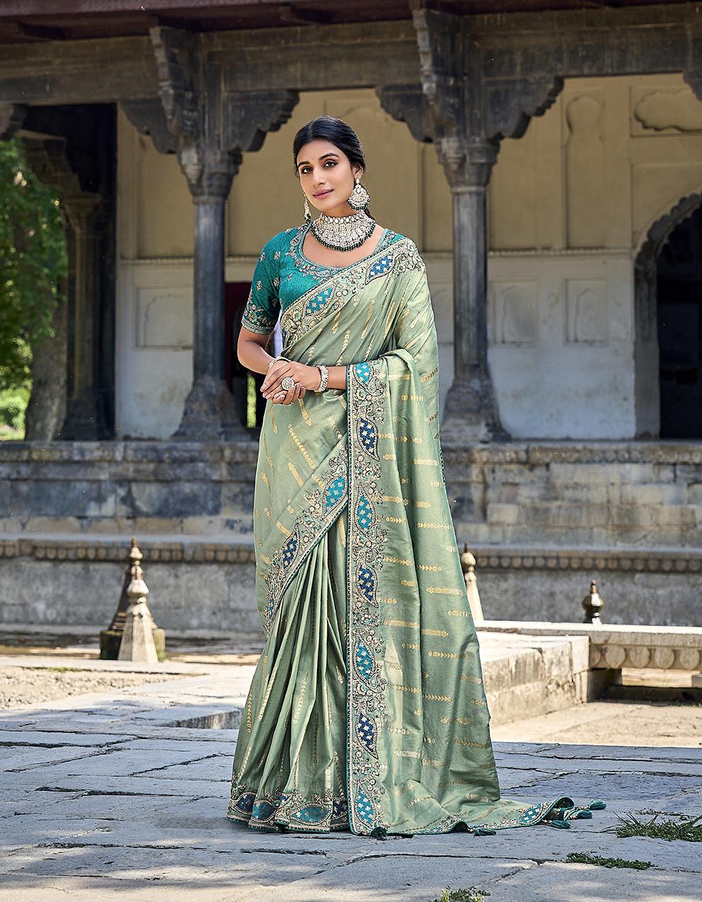 GREEN Banarasi Silk Saree for Women With Blouse SD29024