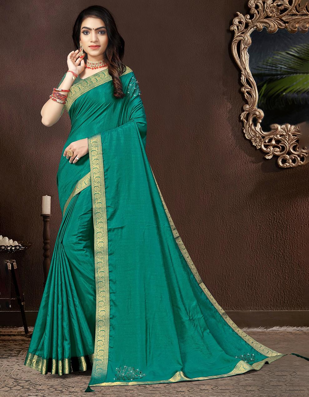Green Vichitra silk Saree With Blouse IW24833