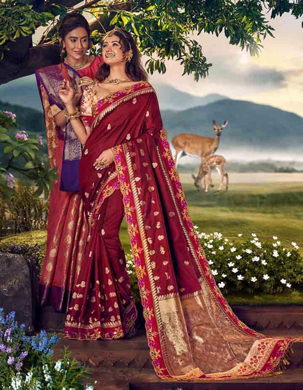 Maroon Banarasi silk Saree With Blouse SD23879