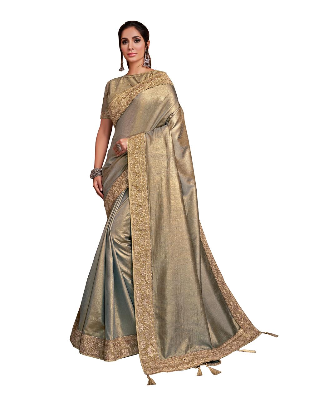Beige Tussar Silk Saree With Blouse MH23226