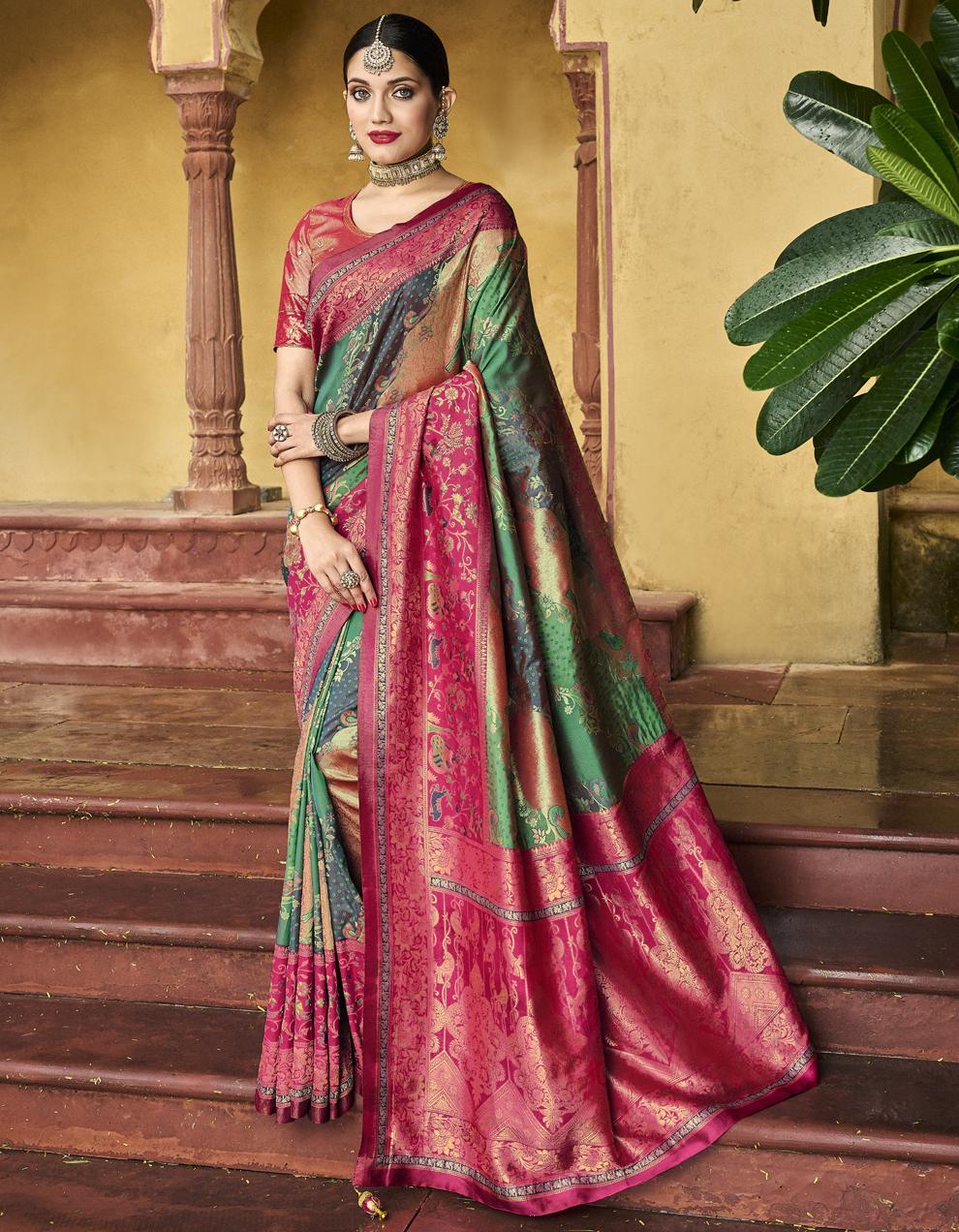 Multicolor Tissue Kanjivaram Saree for Women With Blouse SD27750