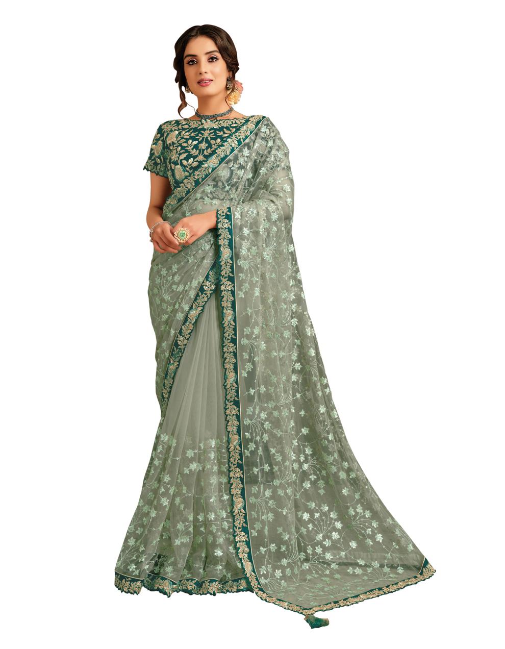 Sea Green Net Saree With Blouse MH23977