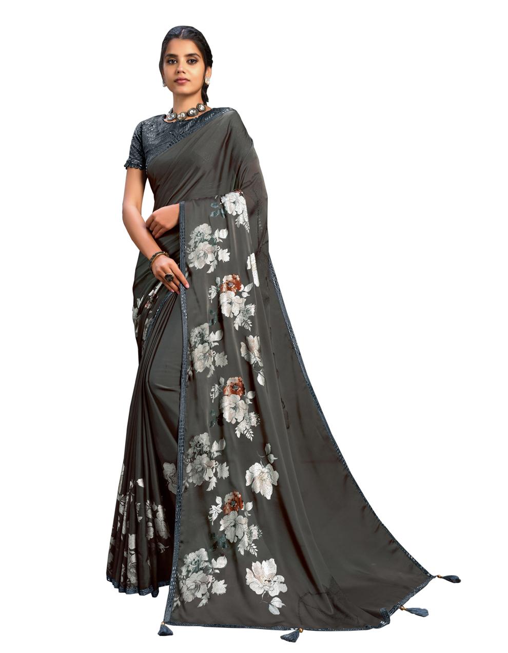 Grey Silk Georgette Saree With Blouse MH23965