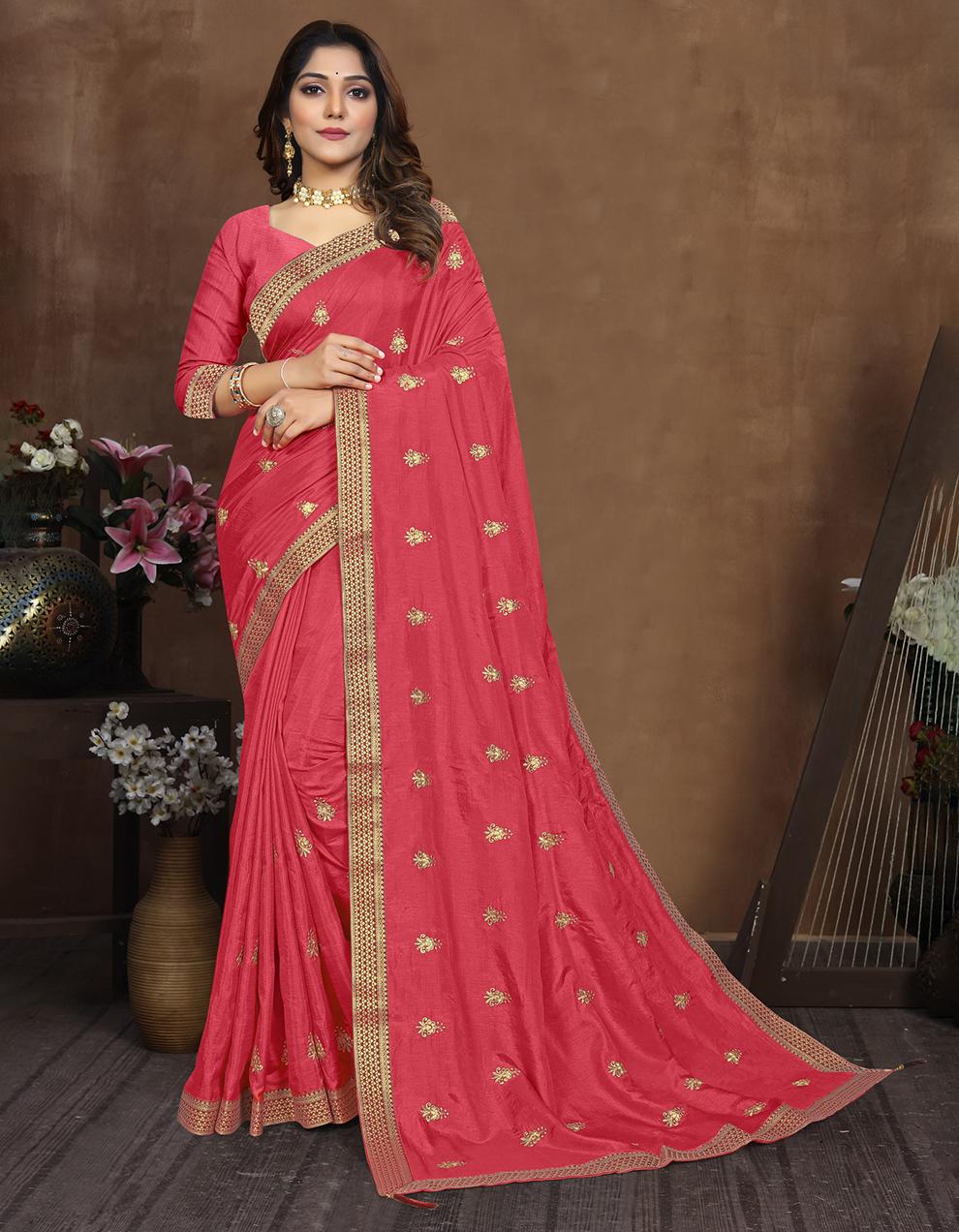 Pink Vichitra Silk Saree With Blouse IW27042