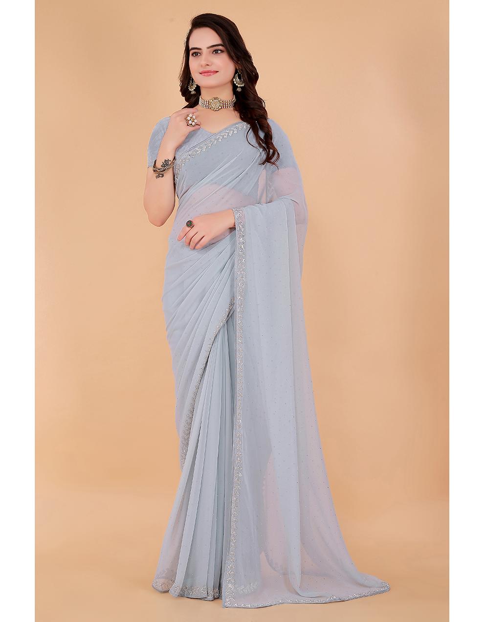 grey Georgette Saree for Women With Blouse SD29141