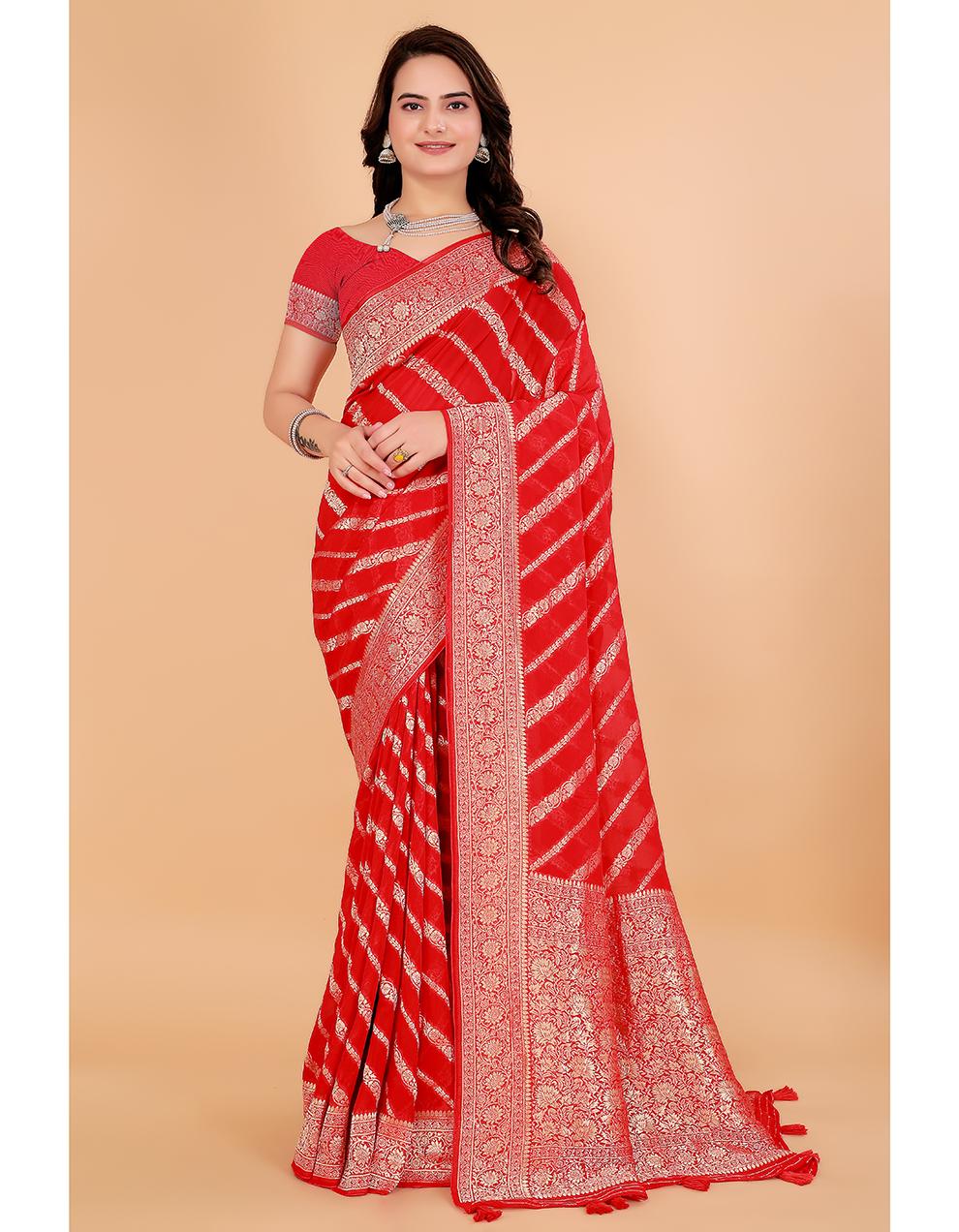 RED Georgette Saree for Women With Blouse SA29194