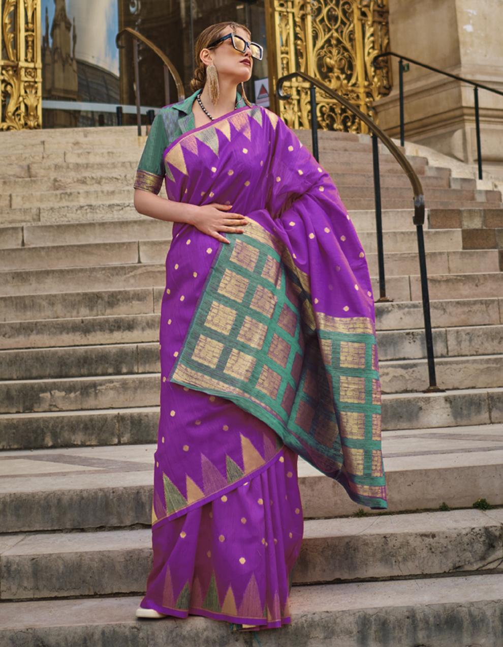 PURPLE khadi silk Saree for Women With Blouse SD28848