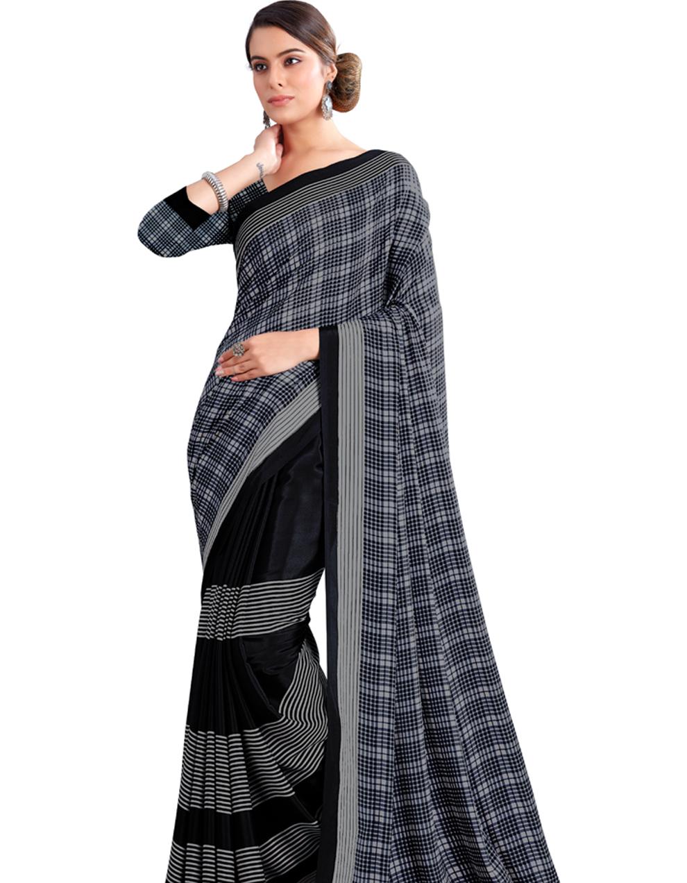 blue CREPE SILK Saree for Women With Blouse SD28789