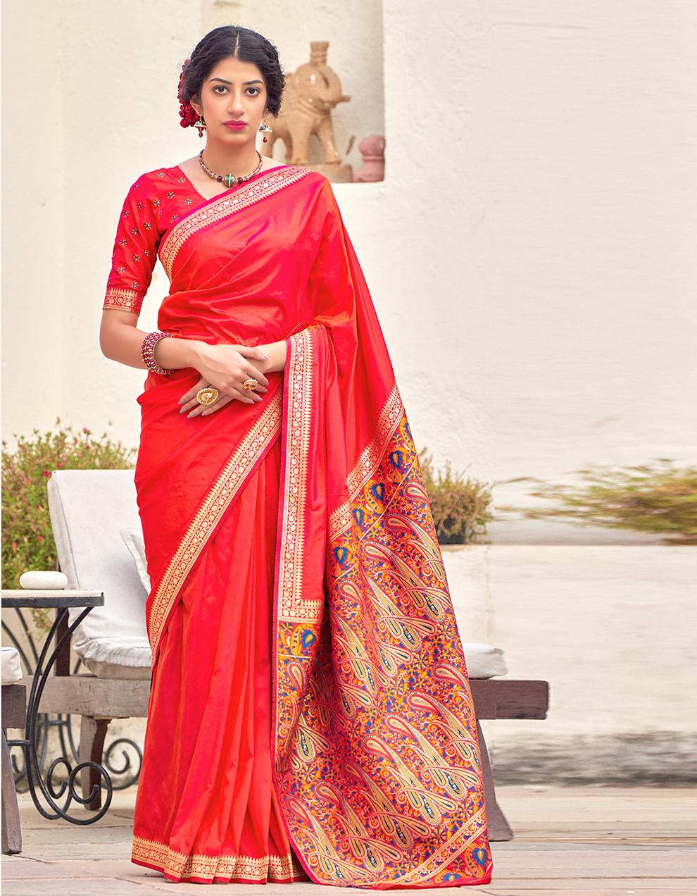 Red Silk Saree With Blouse SD25793
