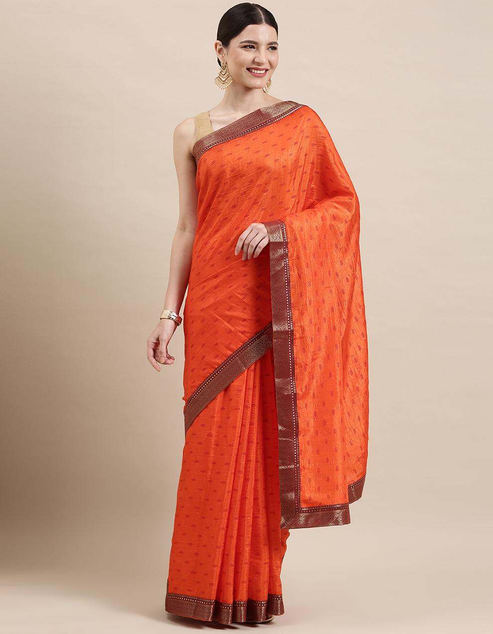Orange Silk Saree With Blouse IW26582