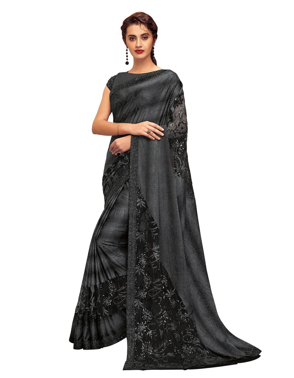 Grey Fancy Lycra Saree With Blouse MH23200
