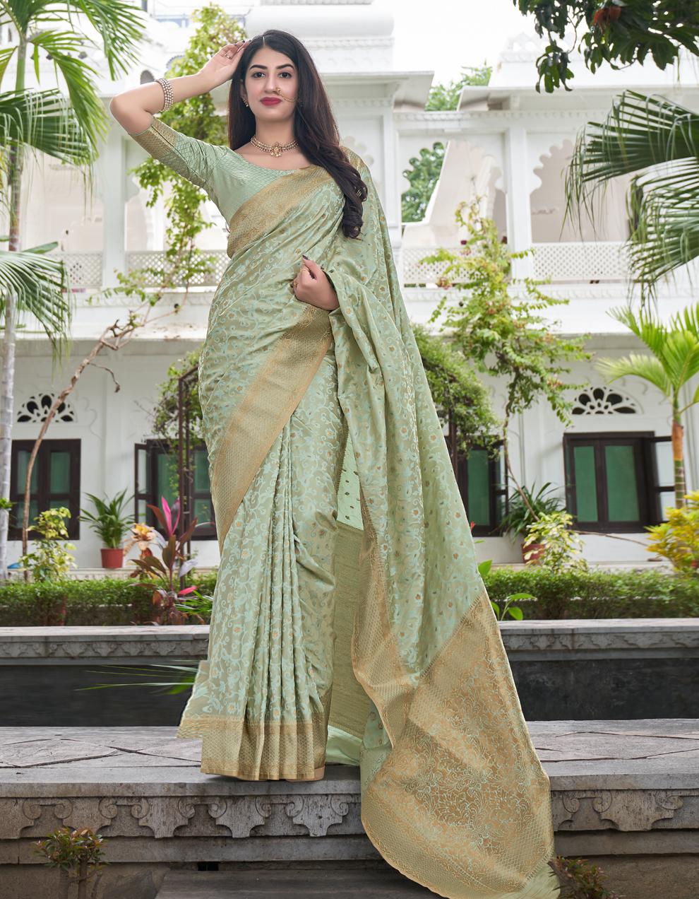Pista green Silk Saree With Blouse SD25525