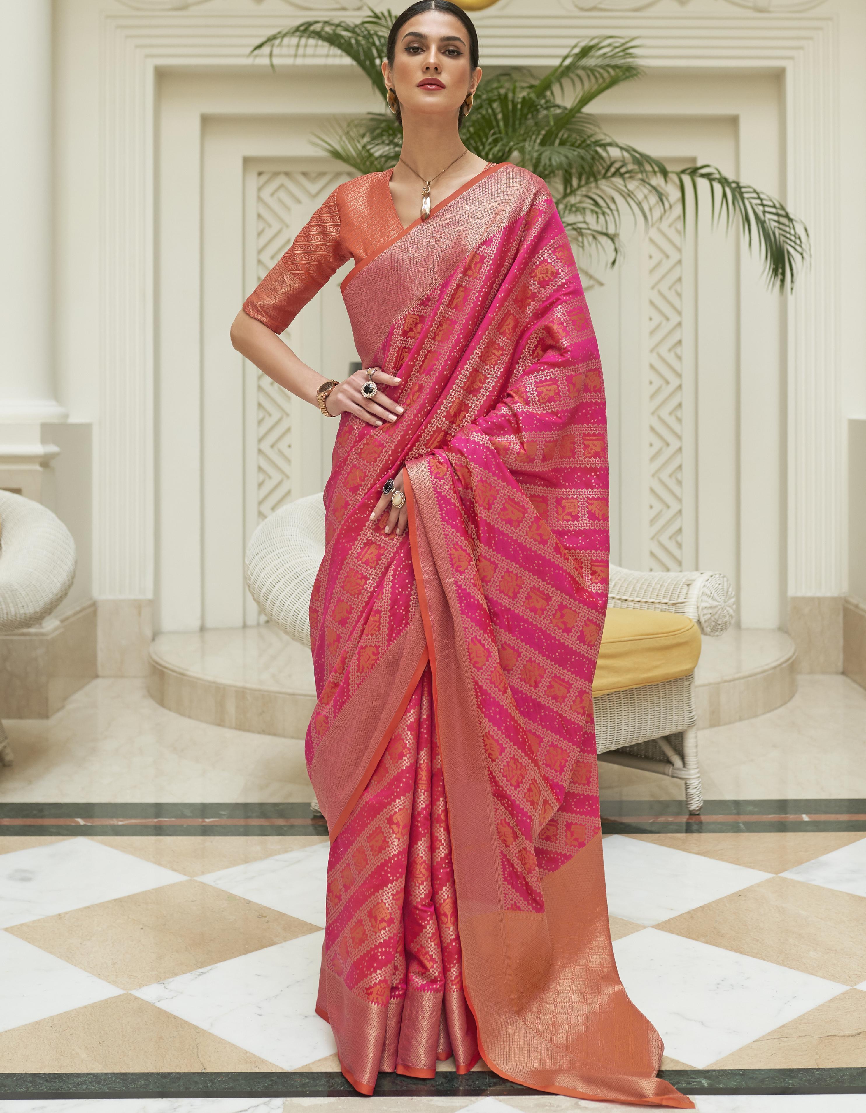 Orange And Pink Silk Saree for Women With Blouse SD27121