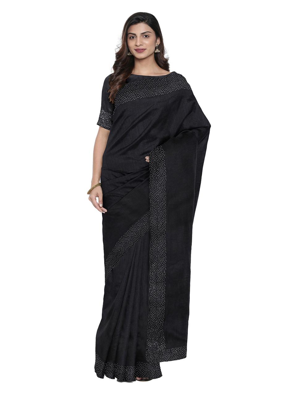 Black Vichitra Silk Saree With Blouse DB20918