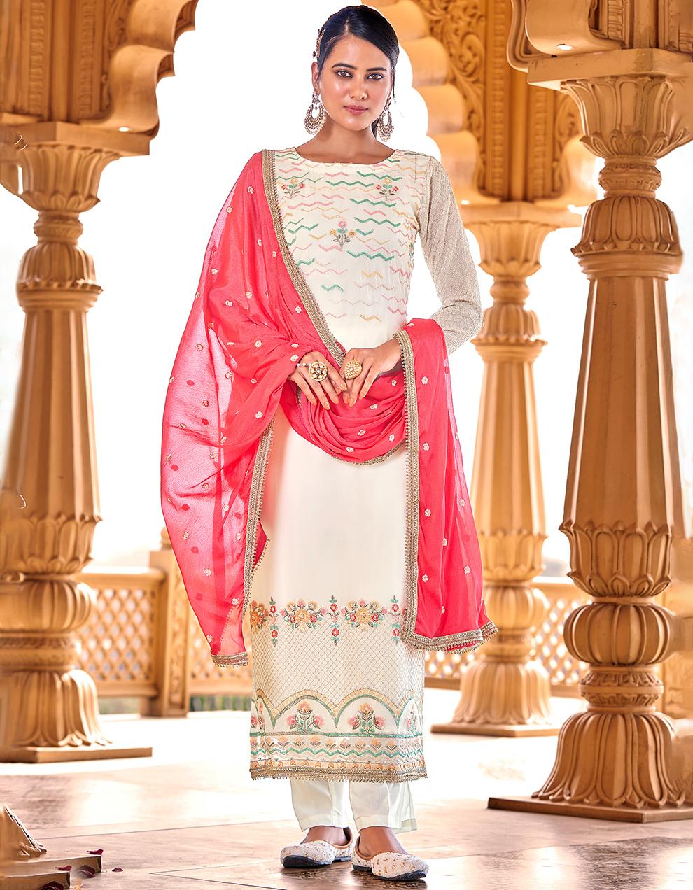 White Pure Viscose Georgette Straight Suit with Dupatta SHL8762
