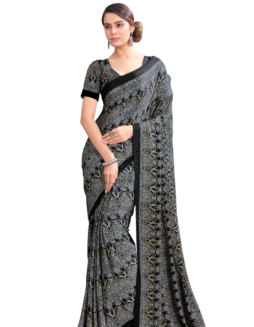 Black CREPE SILK Saree for Women With Blouse SD28795